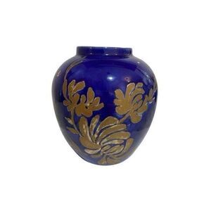 Hand Made Ceramic Glazed Vase Blue/Gold‎ Glaze Decor